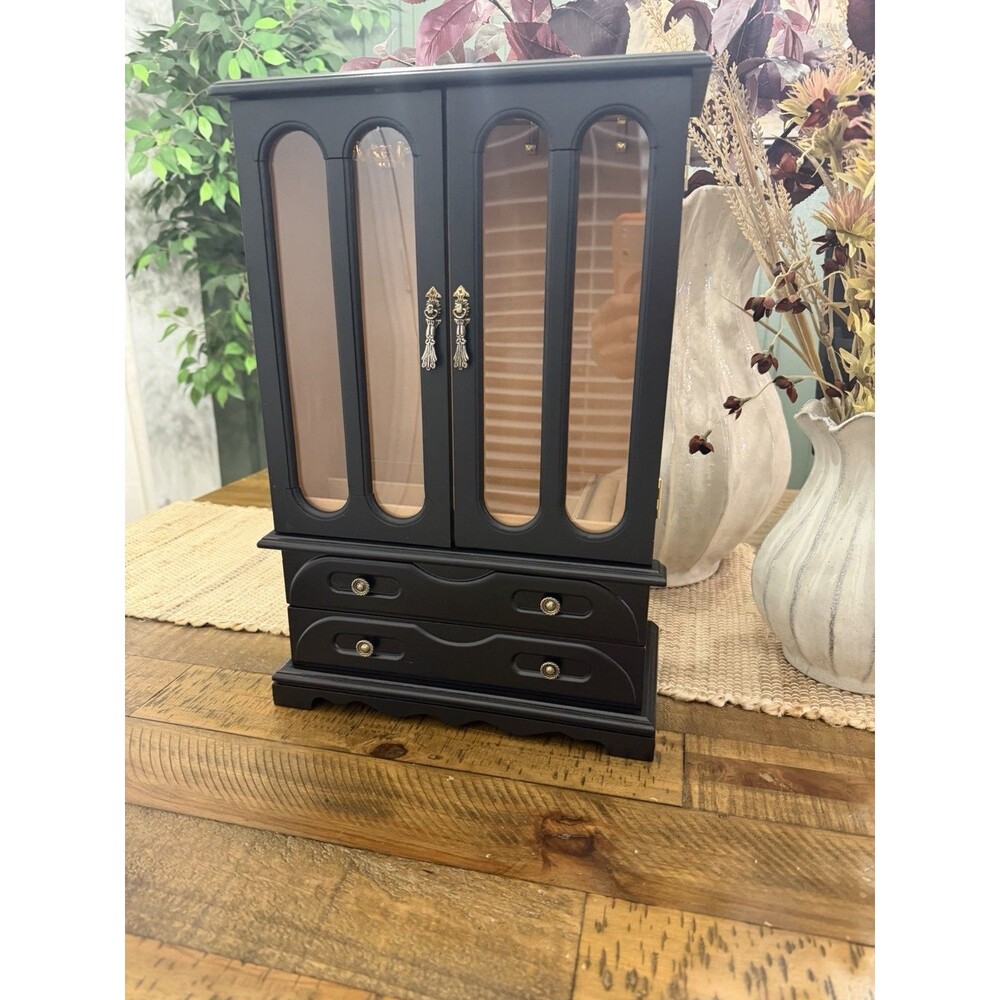 Black Jewelry Armoire Organizer Cabinet w/ Drawers & Hooks – Studio McGee Style
